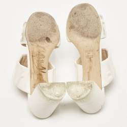 Fendi White Leather FF Block Heel Slide Sandals Size 39