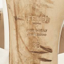 Fendi White Leather FF Block Heel Slide Sandals Size 39