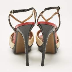 Fendi Tri Color Raffia and Snakeskin Strappy Slingback Platform Sandals Size 38