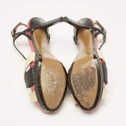 Fendi Tri Color Raffia and Snakeskin Strappy Slingback Platform Sandals Size 38