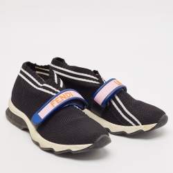 Fendi Black Knit Fabric Rockoko Low Top Sneakers Size 37
