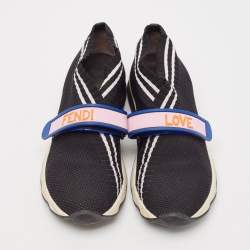 Fendi Black Knit Fabric Rockoko Low Top Sneakers Size 37