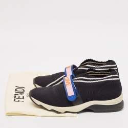 Fendi Black Knit Fabric Rockoko Low Top Sneakers Size 37