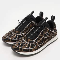 Fendi Brown/Black Zucca Fabric FFreedom Sneakers Size 37.5