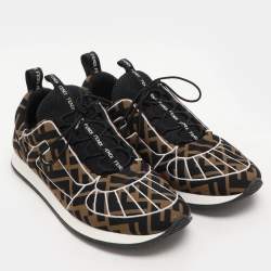 Fendi Brown/Black Zucca Fabric FFreedom Sneakers Size 37.5