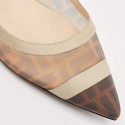 Fendi Brown/White Zucca Mesh And Leather Colibri Ballet Flats Size 38.5