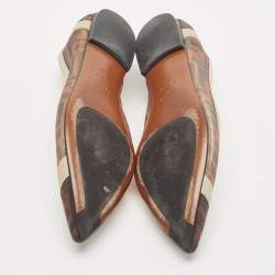 Fendi Brown/White Zucca Mesh And Leather Colibri Ballet Flats Size 38.5