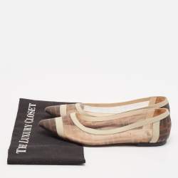 Fendi Brown/White Zucca Mesh And Leather Colibri Ballet Flats Size 38.5