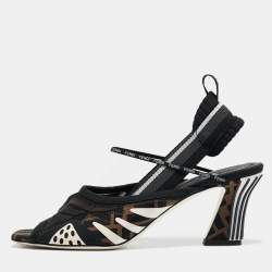 Fendi Black Neoprene and Mesh Freedom FF Patchwork Slingback Sandals Size 40.5