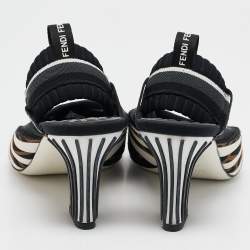 Fendi Black Neoprene and Mesh Freedom FF Patchwork Slingback Sandals Size 40.5