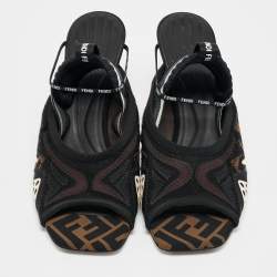 Fendi Black Neoprene and Mesh Freedom FF Patchwork Slingback Sandals Size 40.5