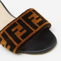 Fendi Brown Zucca Velvet Open Toe Slide Sandals Size 37