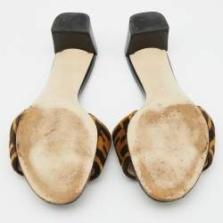 Fendi Brown Zucca Velvet Open Toe Slide Sandals Size 37