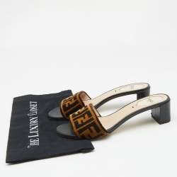 Fendi Brown Zucca Velvet Open Toe Slide Sandals Size 37
