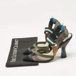 Fendi Multicolor Mesh and Fabric Colibri Slingback Pumps Size 37