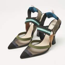Fendi Multicolor Mesh and Fabric Colibri Slingback Pumps Size 37