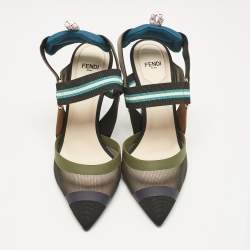 Fendi Multicolor Mesh and Fabric Colibri Slingback Pumps Size 37