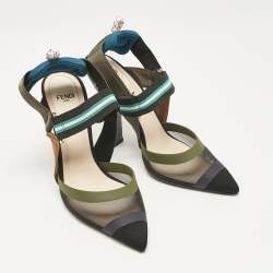 Fendi Multicolor Mesh and Fabric Colibri Slingback Pumps Size 37