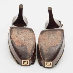 Fendi Tobacco Zucca Canvas Fendista Platform Peep Toe Slingback Pumps Size 39