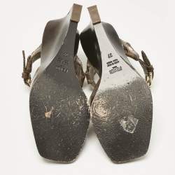 Pre Owned Fendi Brown Zucca Coated Canvas Motif Logo Wedge Ankle Strap Sandals Size 37