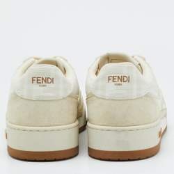 Fendi White/Beige Canvas and Suede Fendi Match Low Top Sneakers Size 37