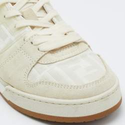 Fendi White/Beige Canvas and Suede Fendi Match Low Top Sneakers Size 37