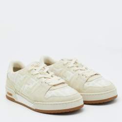 Fendi White/Beige Canvas and Suede Fendi Match Low Top Sneakers Size 37