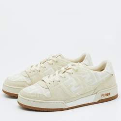 Fendi White/Beige Canvas and Suede Fendi Match Low Top Sneakers Size 37