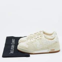 Fendi White/Beige Canvas and Suede Fendi Match Low Top Sneakers Size 37