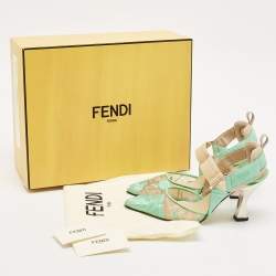 Fendi Green Embroidery Mesh and Fabric Colibri Slingback Pumps Size 35