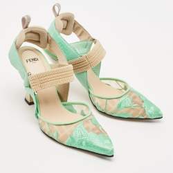 Fendi Green Embroidery Mesh and Fabric Colibri Slingback Pumps Size 35