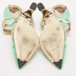 Fendi Green Embroidery Mesh and Fabric Colibri Slingback Pumps Size 35