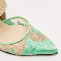 Fendi Green Embroidery Mesh and Fabric Colibri Slingback Pumps Size 35