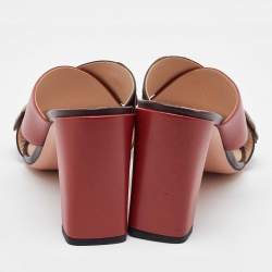 Fendi Red/Brown Leather Flowerland CrissCross Slide Sandals Size 40