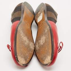 Fendi Brown/Red Leather And Canvas Toe Ballet Flats Size 37