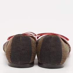 Fendi Brown/Red Leather And Canvas Toe Ballet Flats Size 37