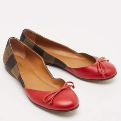 Fendi Brown/Red Leather And Canvas Toe Ballet Flats Size 37