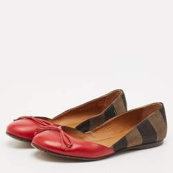 Fendi Brown/Red Leather And Canvas Toe Ballet Flats Size 37