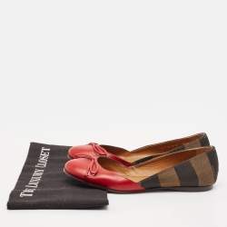 Fendi Brown/Red Leather And Canvas Toe Ballet Flats Size 37