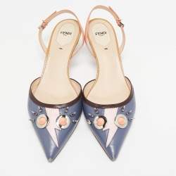 Fendi Multicolor Leather Studded Monster Slingback Sandals Size 41