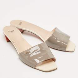 Fendi Grey Patent Leather Slide Sandals Size 41