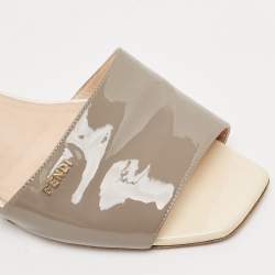 Fendi Grey Patent Leather Slide Sandals Size 41