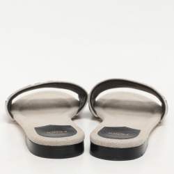 Fendi Grey/Black Canvas and Leather FF Flat Slide Size 40