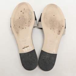 Fendi Grey/Black Canvas and Leather FF Flat Slide Size 40