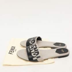 Fendi Grey/Black Canvas and Leather FF Flat Slide Size 40