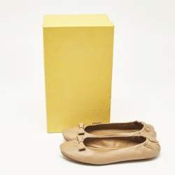 Fendi Beige Leather Let's Dance Bow Ballet Flats Size 39