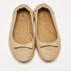 Fendi Beige Leather Let's Dance Bow Ballet Flats Size 39