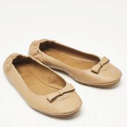 Fendi Beige Leather Let's Dance Bow Ballet Flats Size 39