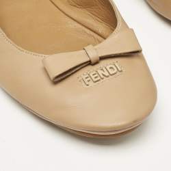 Fendi Beige Leather Let's Dance Bow Ballet Flats Size 39