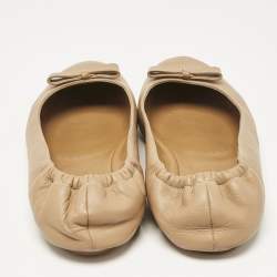 Fendi Beige Leather Let's Dance Bow Ballet Flats Size 39